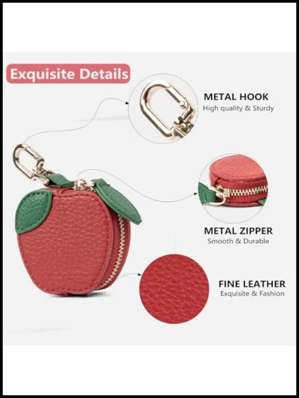 Cute Fruit Leather Coin Purse Keychain Bag Charm with Metal Hook for Handbag